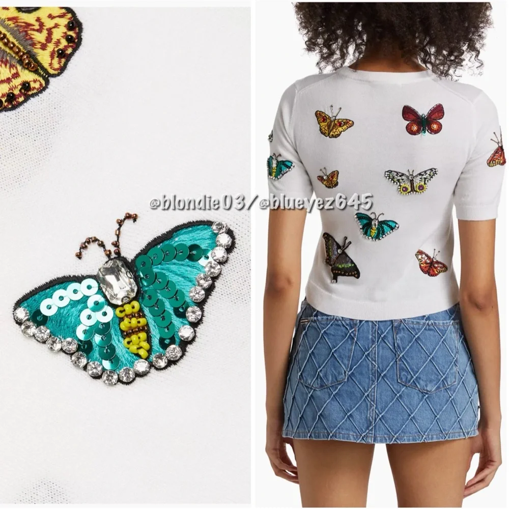 Alice + Olivia Ciara Wool Butterfly Sweater S - Picture 3 of 6